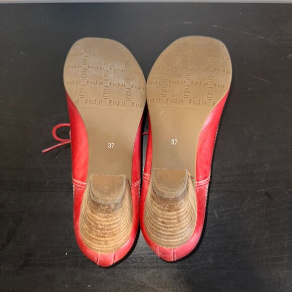 Fidji Red Leather Lace Up Heels Laser Cut Geometric Cutout Retro Art to Wear 37 - Picture 3 of 7